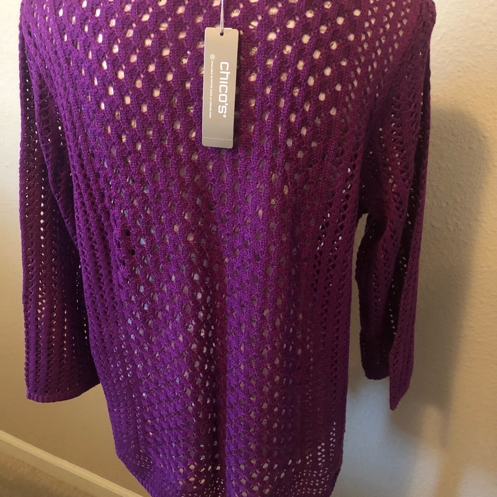 NWT soft cotton lightweight Summer sweater in size 2 or Large. Magenta color. - Picture 2 of 10